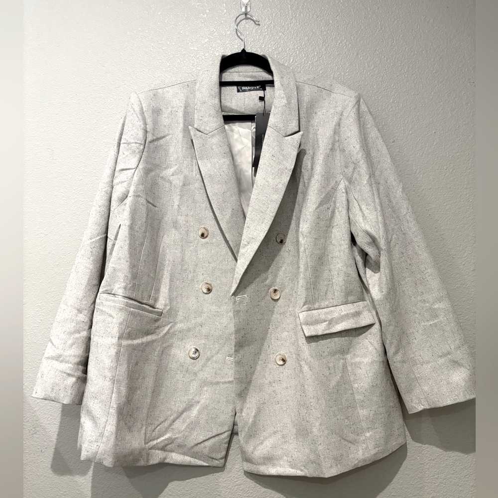 Alegra K Women’s XL Double Breasted Blazer – Light Gray Long Sleeve Work Jacket